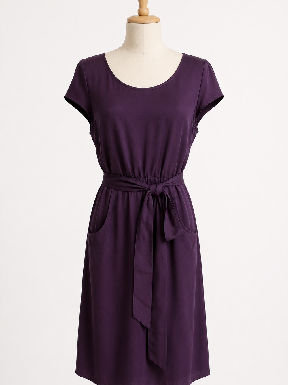 NWT Edelweiss By Sarah 100% Silk Cap Sleeve Dress Pockets Purple Plum Size M